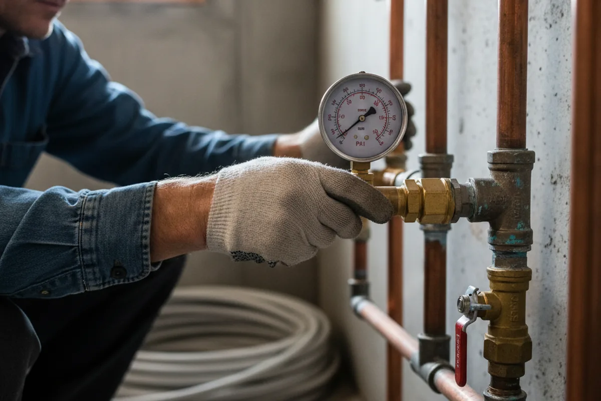 Pressure testing a repaired line during Water Line Repair in Minetto